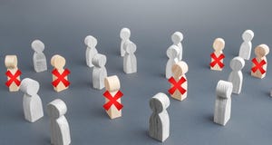 human figurines with red exes on them, signifying job loss human figurines with red exes on them, signifying job loss