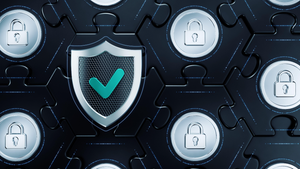 icons of padlocks and shield on puzzle background