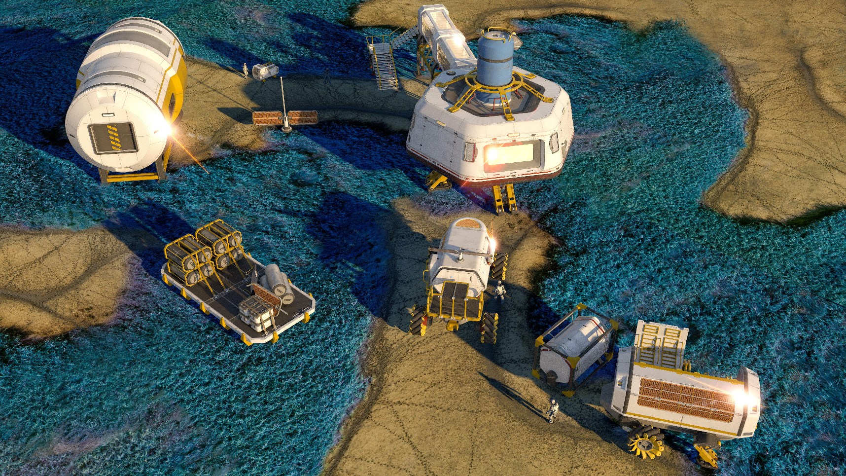 an artistic rendering of an outpost on distant planet