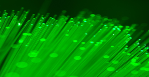 A bundle of green fiber optic cables
