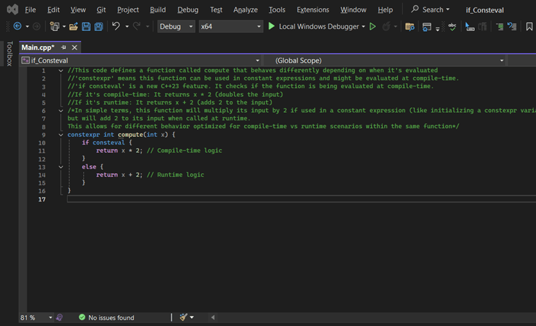 if consteval being used in a simple function in Visual Studio 2022 if consteval being used in a simple function in Visual Studio 2022