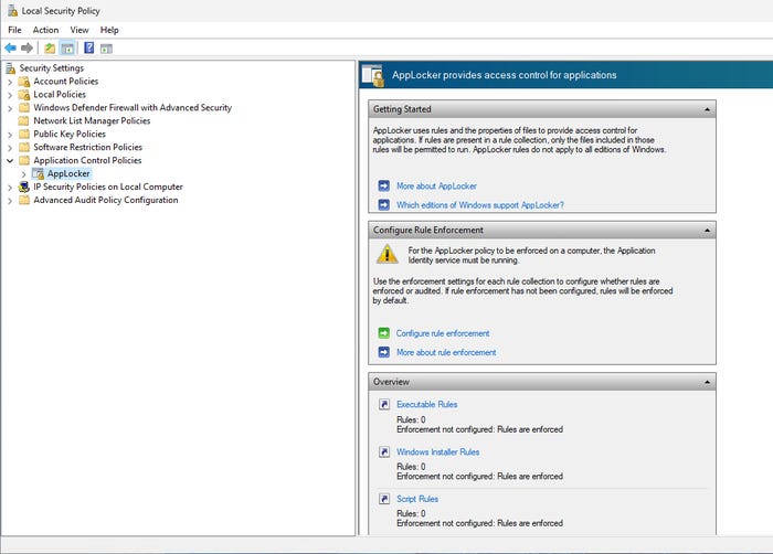 screenshot shows where to access AppLocker on Local Security Policy window screenshot shows where to access AppLocker on Local Security Policy window