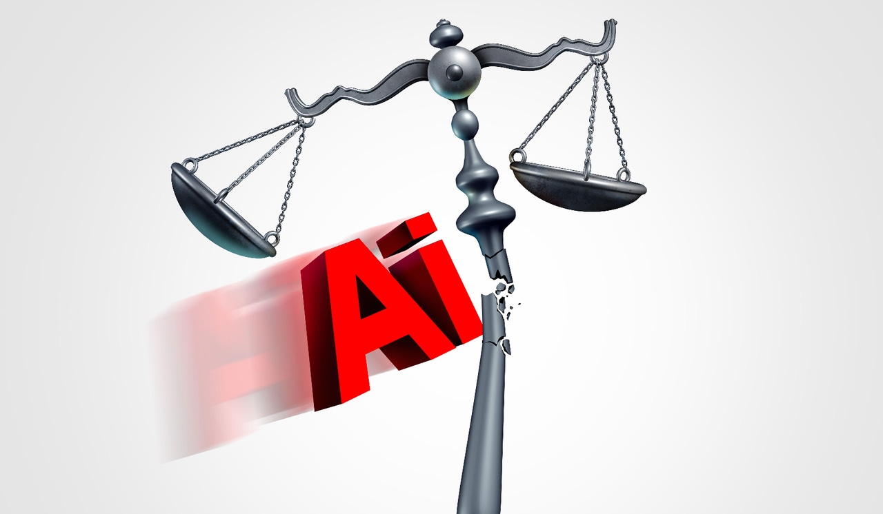 the letters "AI" bumping into scales the letters "AI" bumping into scales