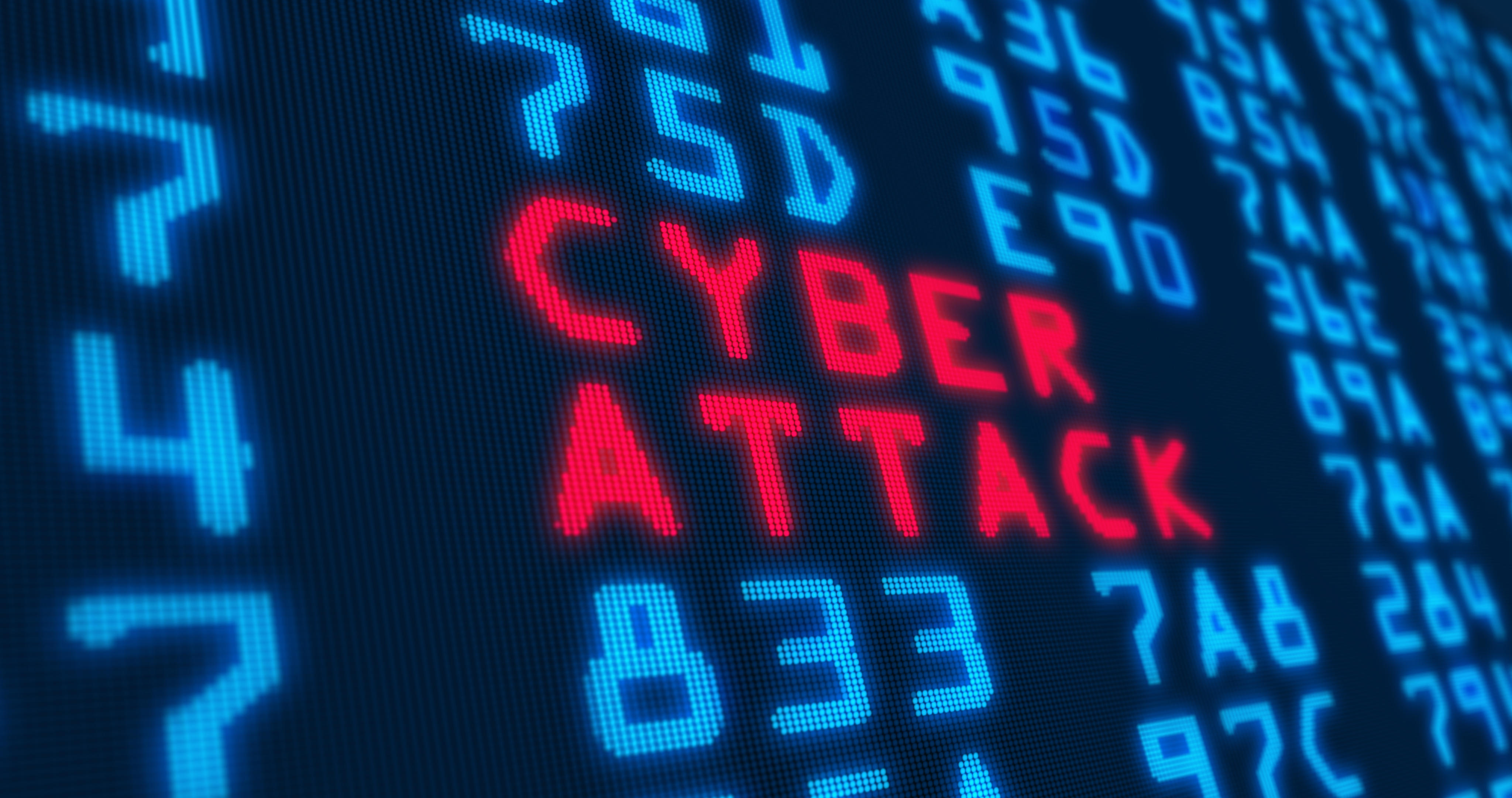 the word cyber attack with blue numbers in background
