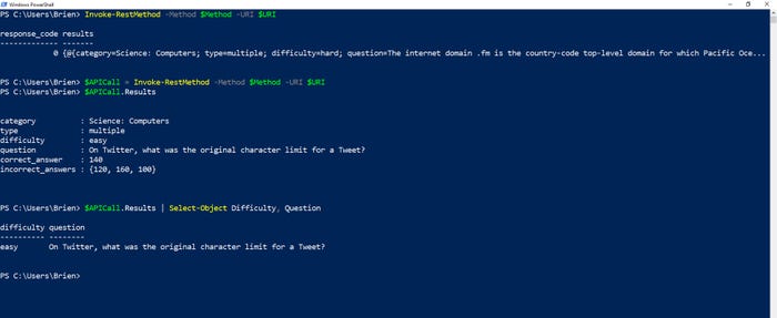 Shows that raw dada has been written to a PowerShell object 