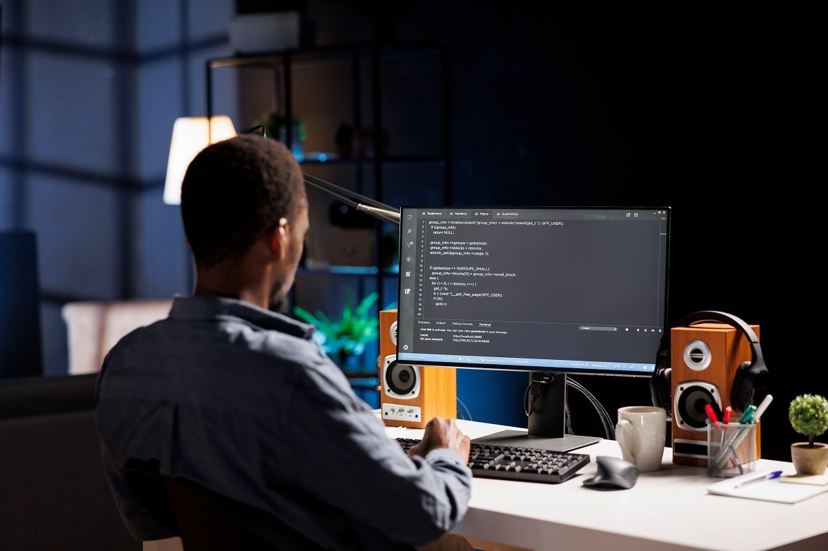 software developer working at his computer software developer working at his computer