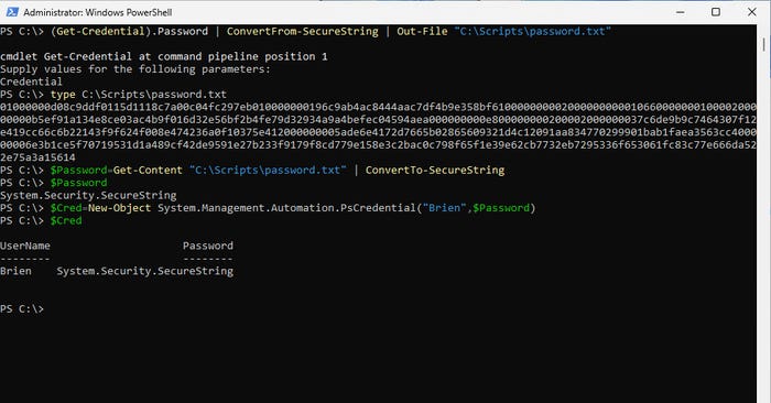 PowerShell screenshot shows how you create and use a password file