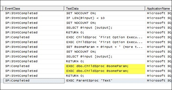 Debugging Nested Stored Procedures with SQL Server Profiler