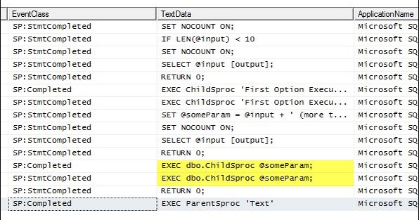 Debugging Nested Stored Procedures with SQL Server Profiler