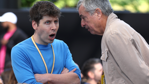 openAI CEO Sam Altman talks with Apple’s Eddy Cue during the Apple Worldwide Developers Conference (WWDC) on June 10