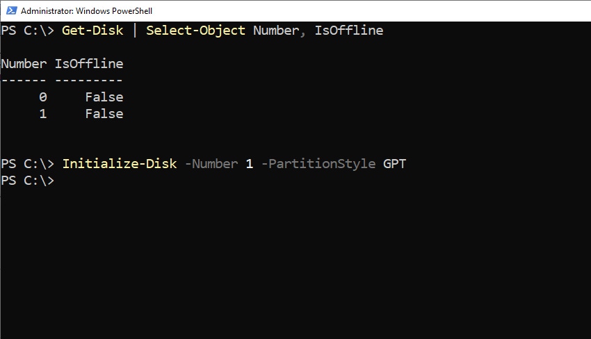 Use PowerShell to Initialize a Disk and Create Partitions