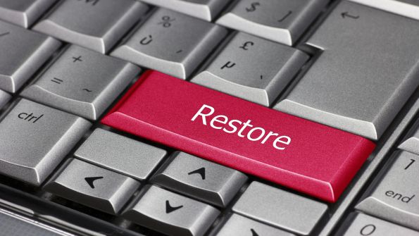Red Restor key on computer keyboard