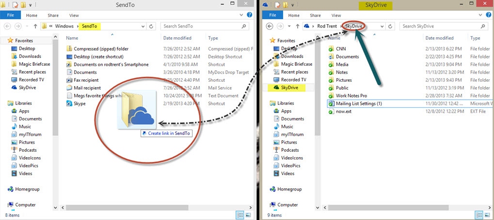 Quickly create a SendTo option for SkyDrive in Windows 8 Quickly create a SendTo option for SkyDrive in Windows 8