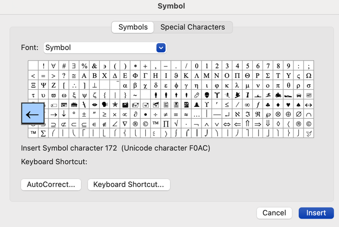 Microsoft Word’s Advanced Symbols library is another place to find arrow symbols.
