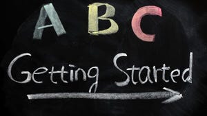 Black chalkboard reading ABC Getting Started with arrow beneath