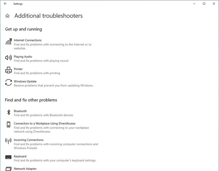 screenshot of Windows 10 troubleshooting screen screenshot of Windows 10 troubleshooting screen