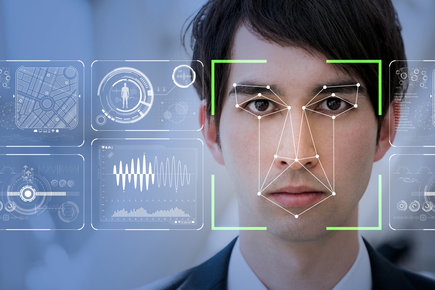 man with facial recognition technology