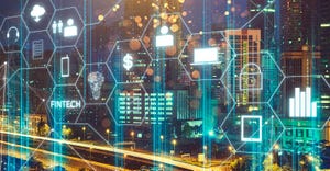 Fintech icon and internet of things with matrix code background Fintech icon and internet of things with matrix code background