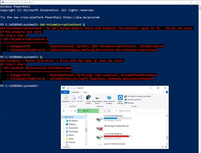 PowerShell session does not acknowledge a network volume