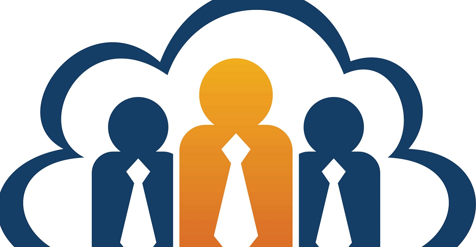 drawing of three workers in a cloud