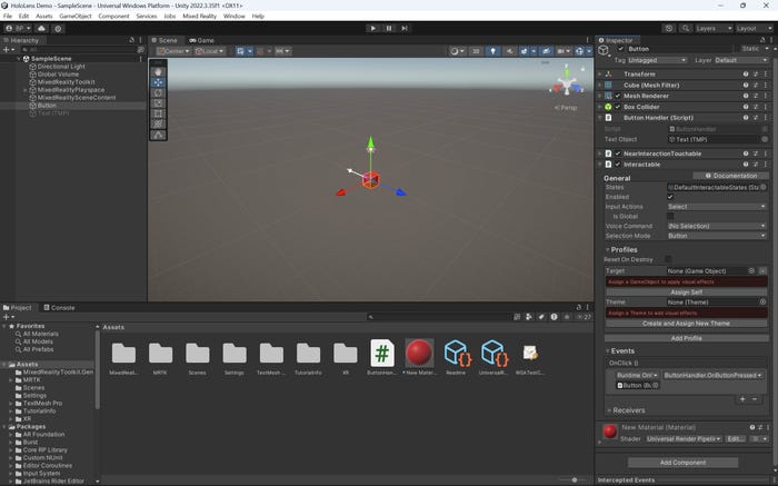 unity screenshot showing button handler in the Events section under the inspector tab unity screenshot showing button handler in the Events section under the inspector tab