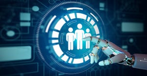 robot pressing a human resources button robot pressing a human resources button