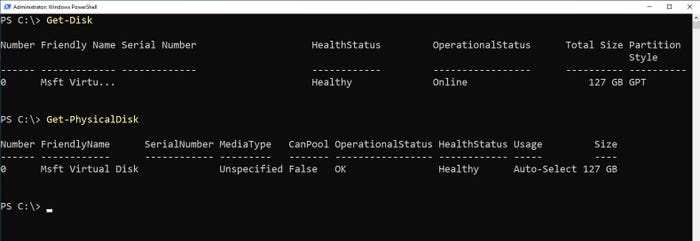 Msft Virtual Disk, Disk 0.  Msft Virtual Disk, Disk 0.