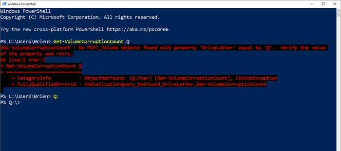 Screenshot of non-elevated PowerShell session