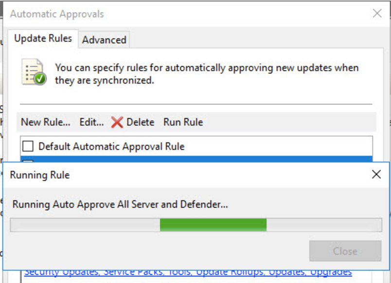 Automatic approval in WSUS not working for existing updates. Why?