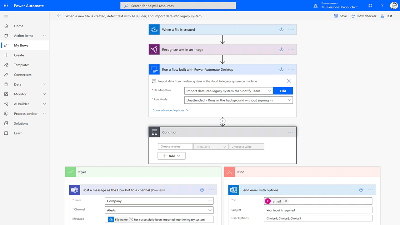 Microsoft Power Automate service screenshot