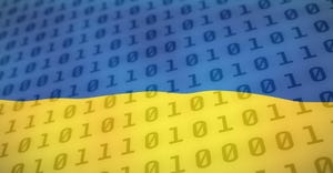 binary code on Ukraine flag binary code on Ukraine flag