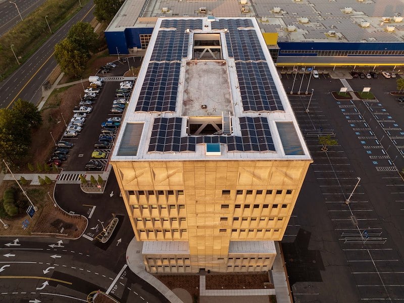 solar panels on the roof of the Hotel Marcel