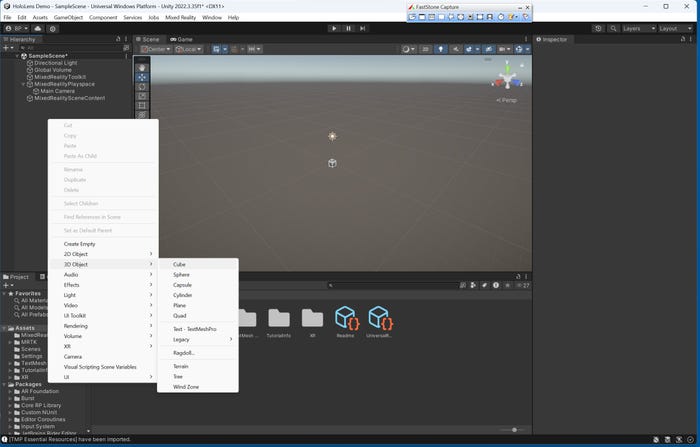 Unity screenshot with shortcut menu showing Cube selected on the 3D Object list Unity screenshot with shortcut menu showing Cube selected on the 3D Object list