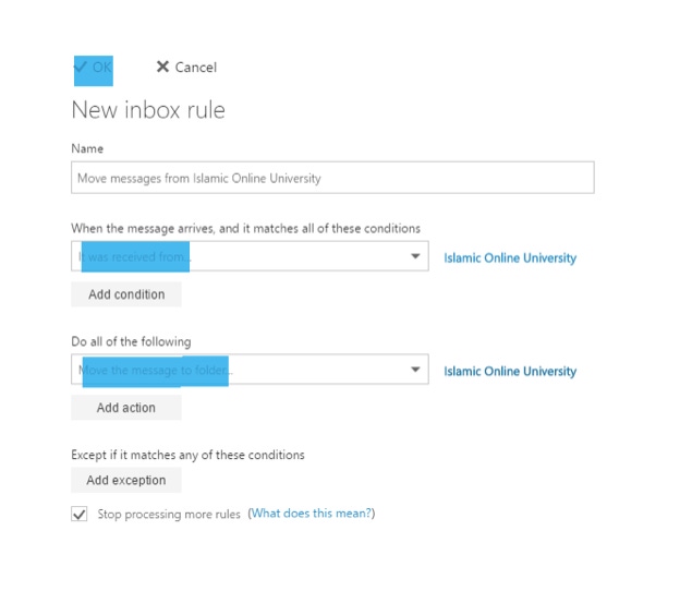 How to Set up Rules to Automatically Handle Received Messages in Web Outlook in Office 365
