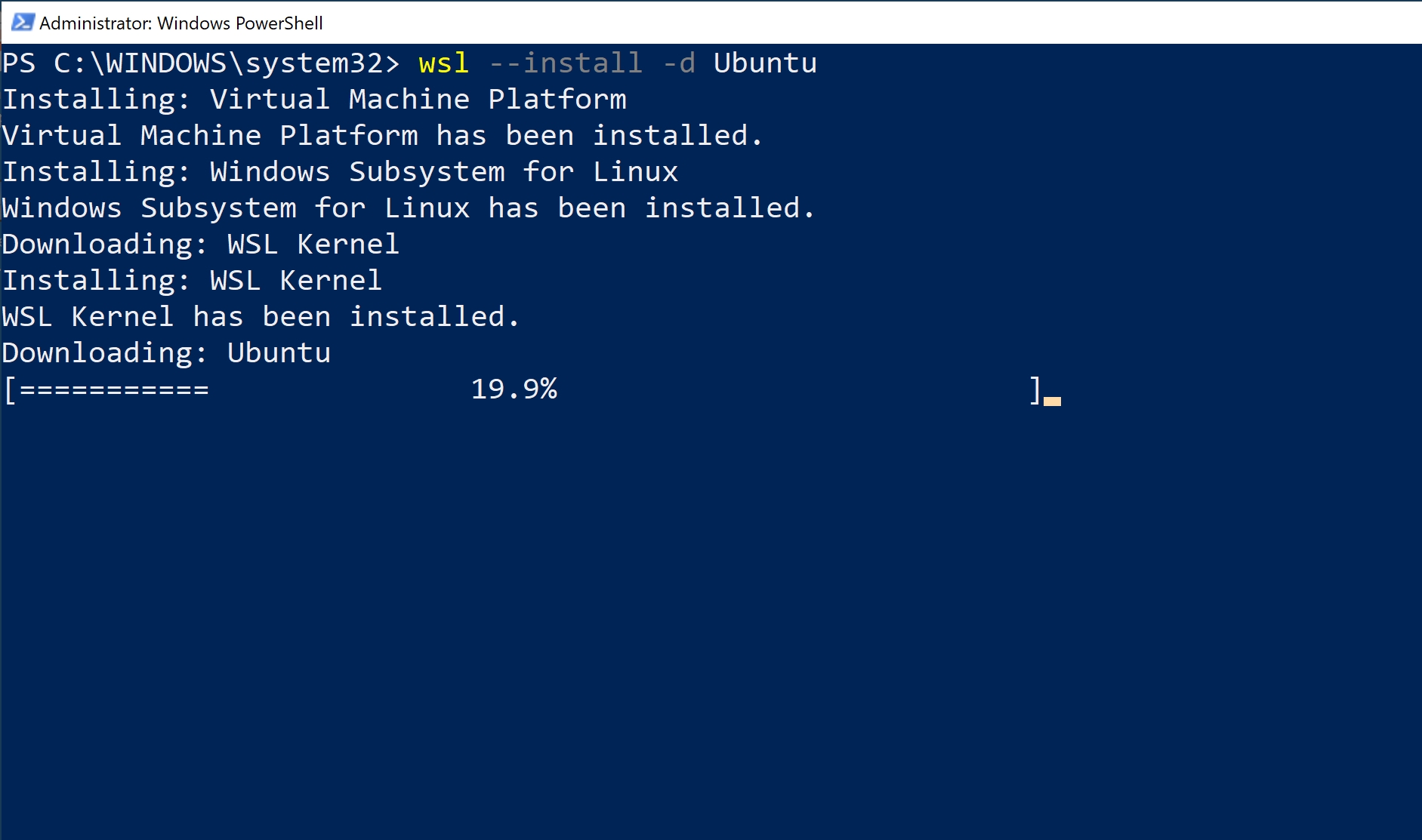 PowerShell screen shows Ubuntu deployment process