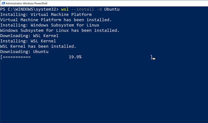 PowerShell screen shows Ubuntu deployment process