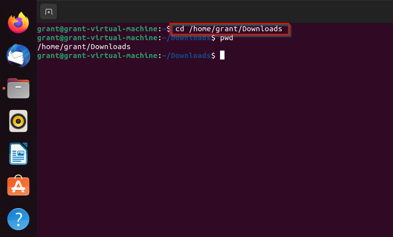 example of cd command with an absolute file path