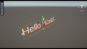 screenshot of unity software and a text object with the words Hello World