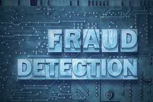 fraud detection phrase made from metallic letterpress blocks on the pc board background