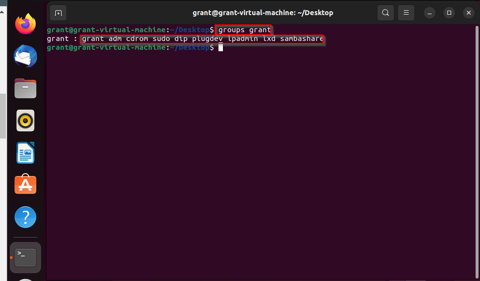 output of the groups command when run with my username as an argument