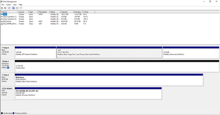 Screenshot of a maximized Disk Management Console window Screenshot of a maximized Disk Management Console window