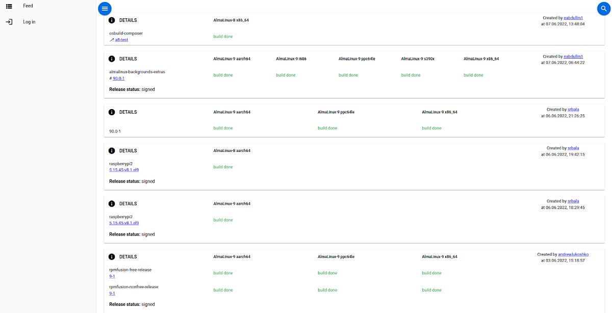 screenshot of AlmaLinux Build System in its current read-only mode