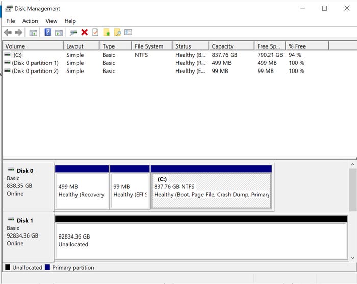 Screenshot of Disk Management console Screenshot of Disk Management console