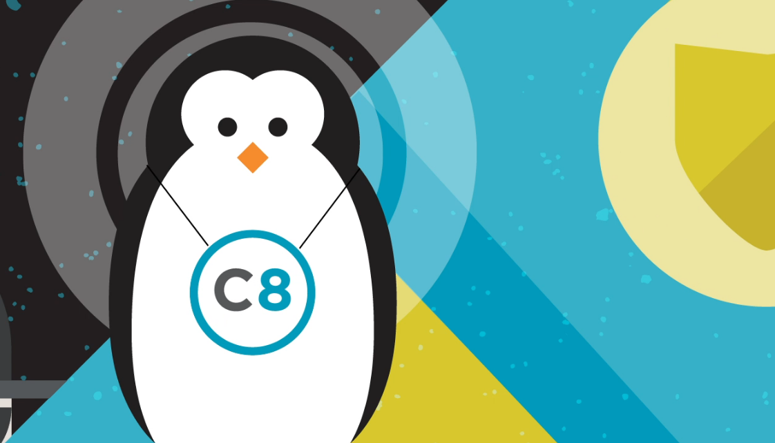 Linux mascot wearing Capsule8 pendant.