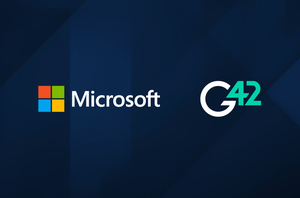 Microsoft and G42 logos next to each other Microsoft and G42 logos next to each other
