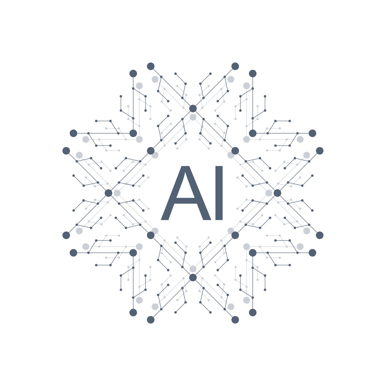 The letters AI surrounded by nodes in snowflake shape The letters AI surrounded by nodes in snowflake shape