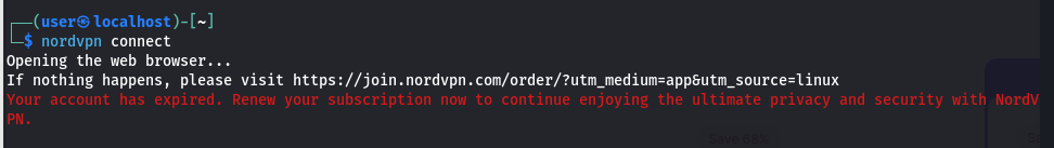 shows how nordvpn connect command initiates the VPN connection and starts the service