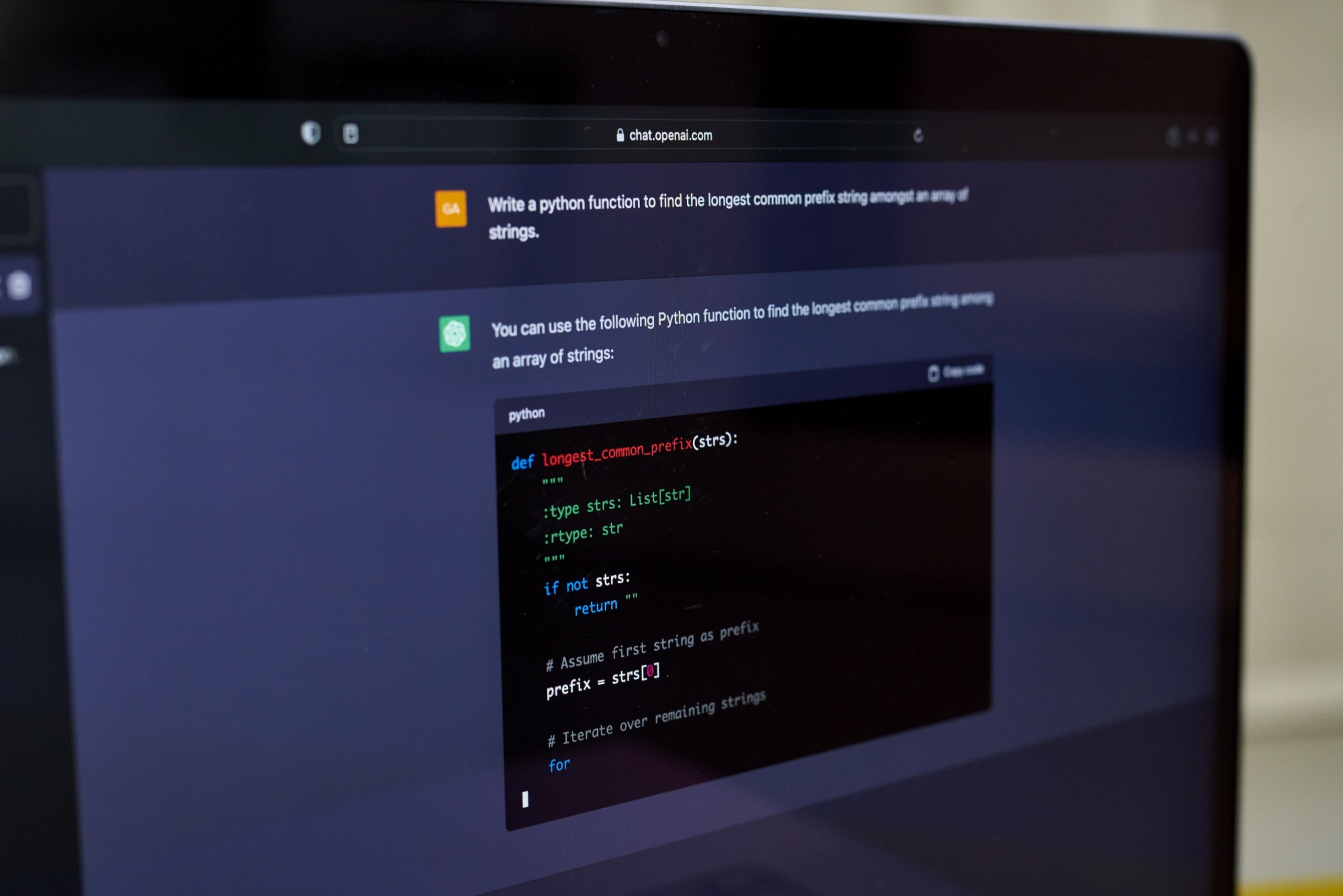 ChatGPT running on laptop