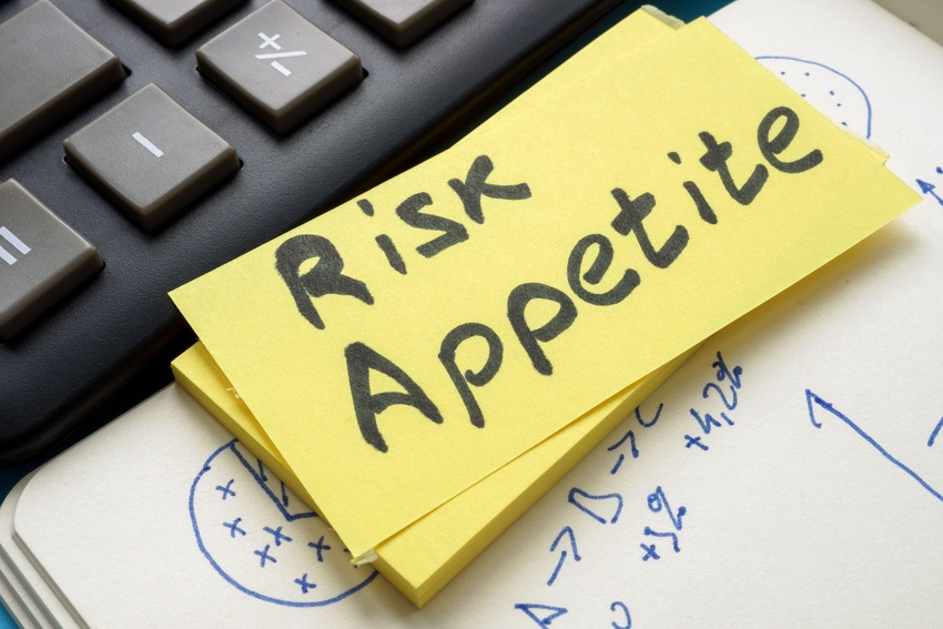 Risk appetite written on a yellow note card