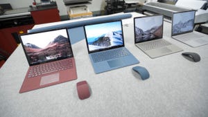 A line of Microsoft Surface tablets